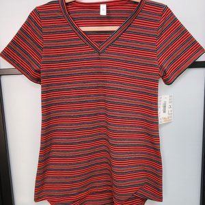 BNWT LuLaRoe Christy T Striped RED BLACK GRAY XS